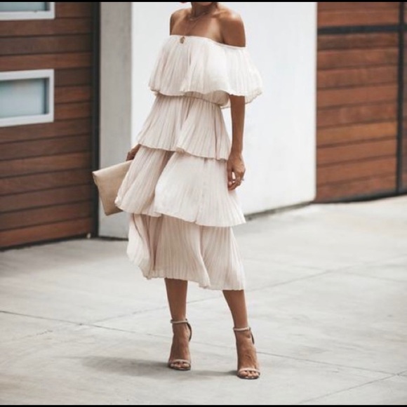 bonifacio tiered pleated midi dress